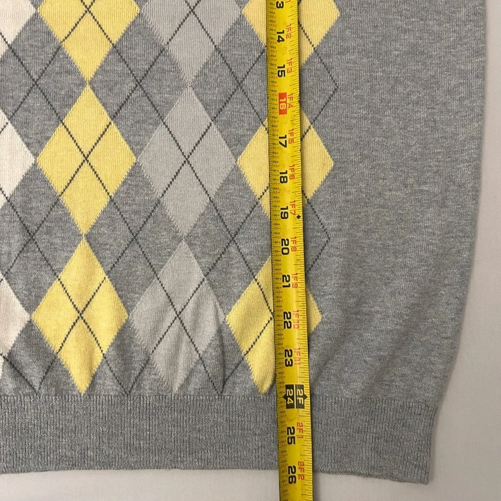 Banana Republic Sweater Mens S‎ Gray Yellow Argyle Silk Cashmere Blend V-Neck